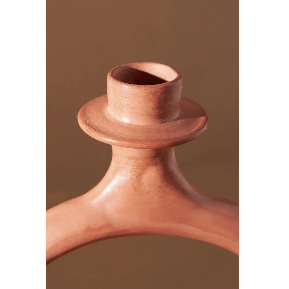 Anthropologie Candle Holder Candlestick Moroccan Ring Taper Terracota Sculptural